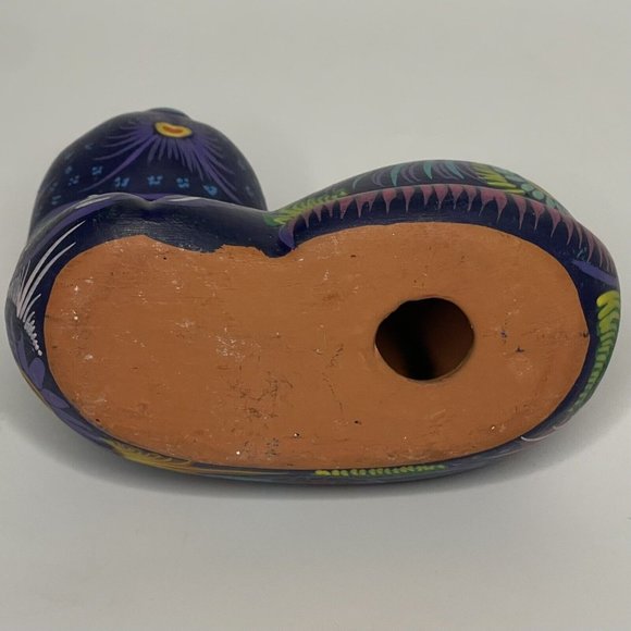 Cat Kitten Mexican Folk Art Pottery Blue W Bird Figurine Tonala Talavera Style - Picture 10 of 10